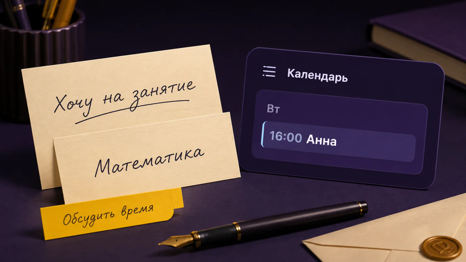 Бумажное обращение на урок математики рядом с согласованной записью в календаре.